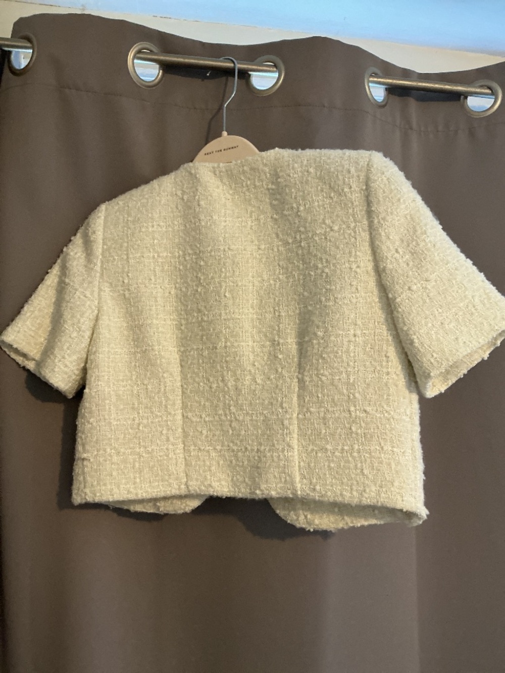 Abercrombie & Fitch Cropped Cream Tweed Short Sleeve Jacket - Picture 2 of 3